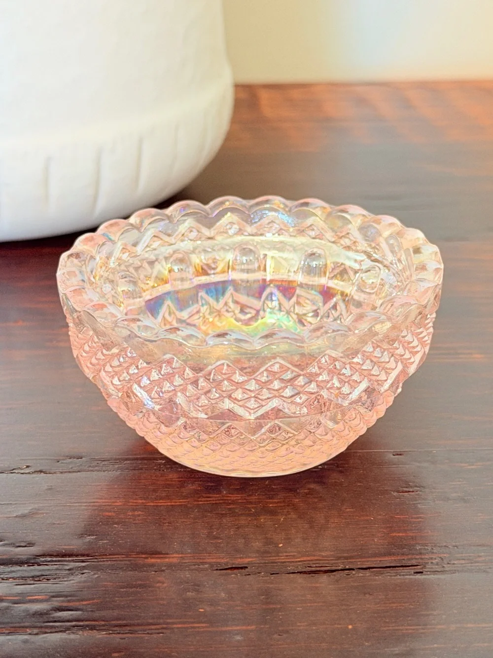 Vintage Salt Dip Pink Iridescent Glass by Mosser